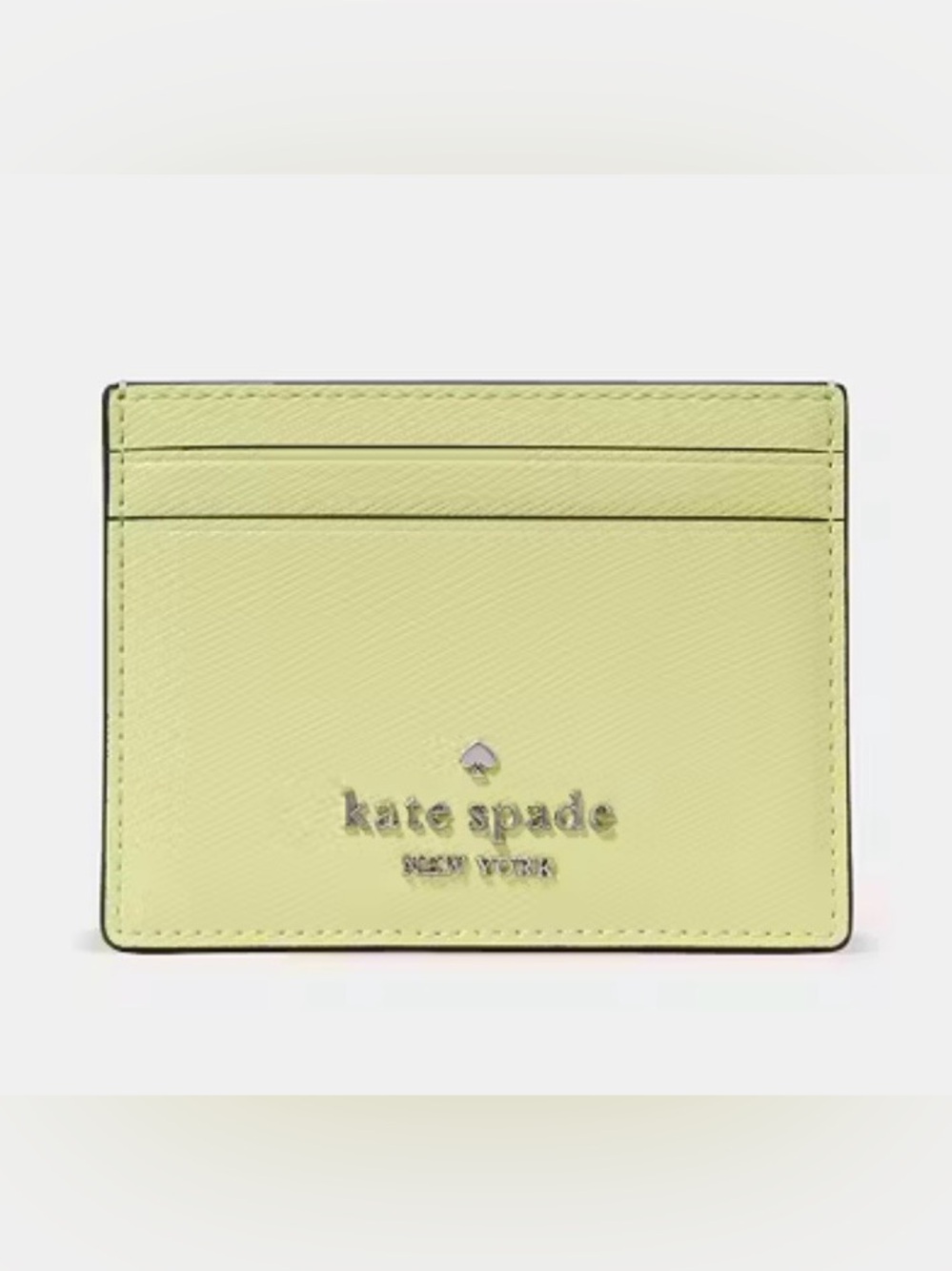 Kate Spade Yellow Green Small Slim Card Holder Saffiano Leather Wallet NWT